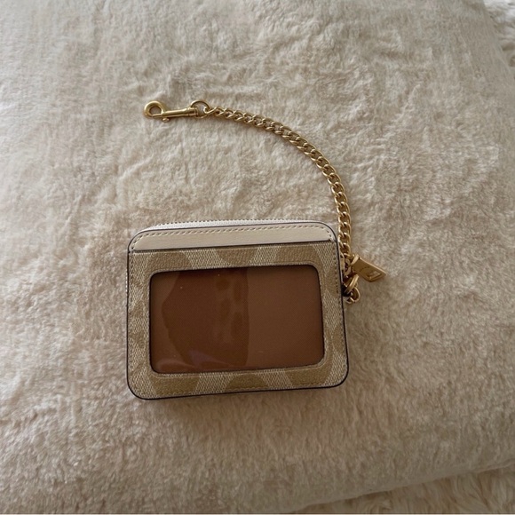 Coach Signature Beige and White Wallet with Gold Chain Bundle & SAVE - Picture 2 of 3